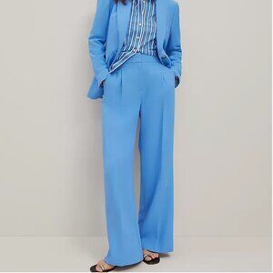 Ann Taylor The Wide-Leg Pant in Fluid Crepe, Maritime Blue, size 4